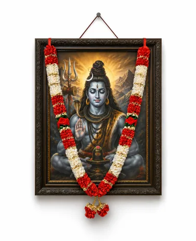 Red Cream Satin Ribbon Mala 26 Inch Handmade Garland for Pooja Mandir Photo Frame Decoration
